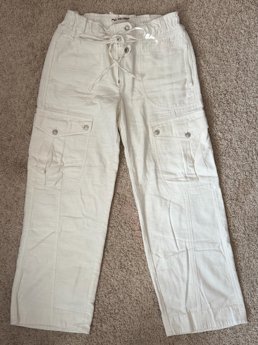 We The Free White Tie-Waist Cargo Pants